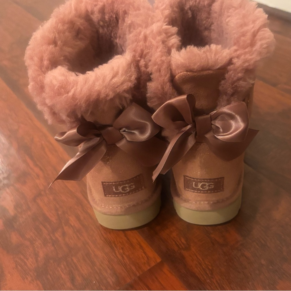 UGG Blush Furry Boots with Satin Bows